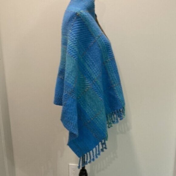 BLUE Wool Knit Poncho One Size - Picture 9 of 13